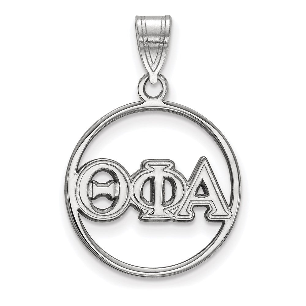 Sterling Silver Rhodium-plated LogoArt Theta Phi Alpha Sorority Greek Letters Medium Circle Pendant