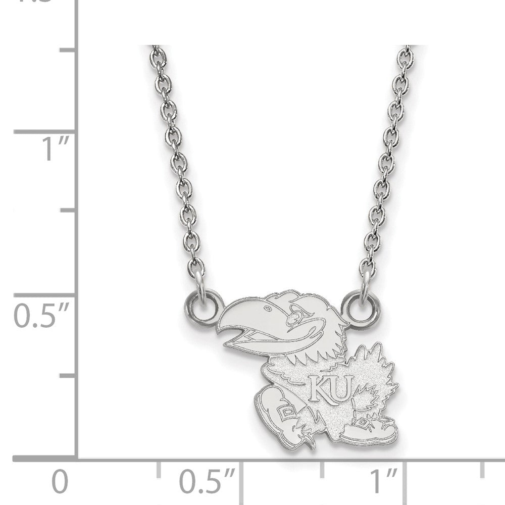 Sterling Silver Rhodium-plated LogoArt University of Kansas Jayhawk Small Pendant 18 inch Necklace