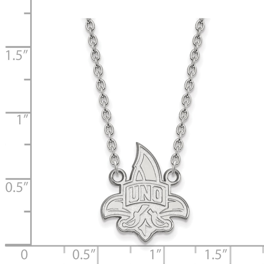 Sterling Silver Rhodium-plated LogoArt University of New Orleans U-N-O Large Pendant 18 inch Necklace