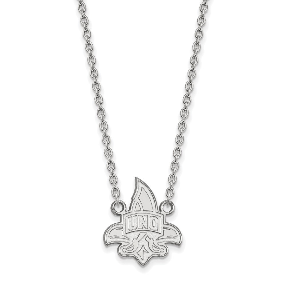 Sterling Silver Rhodium-plated LogoArt University of New Orleans U-N-O Large Pendant 18 inch Necklace