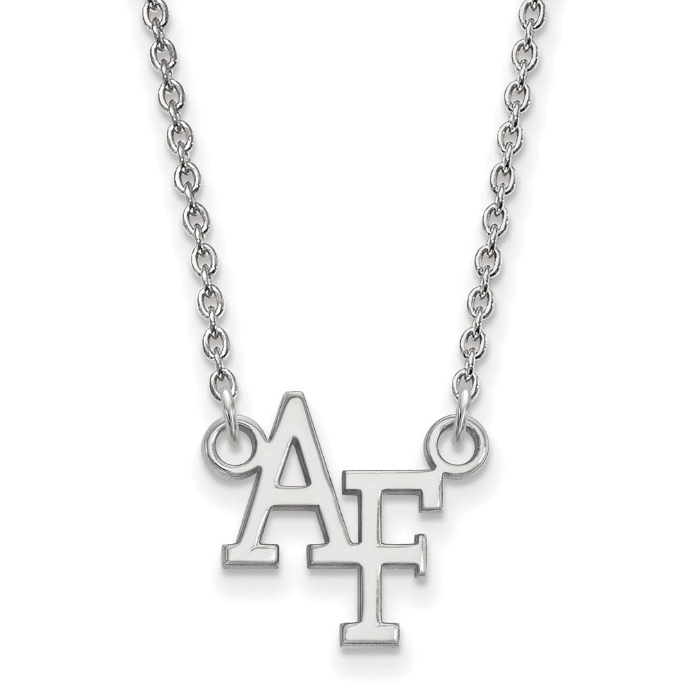 14k White Gold LogoArt United States Air Force Academy A-F Small Pendant 18 inch Necklace
