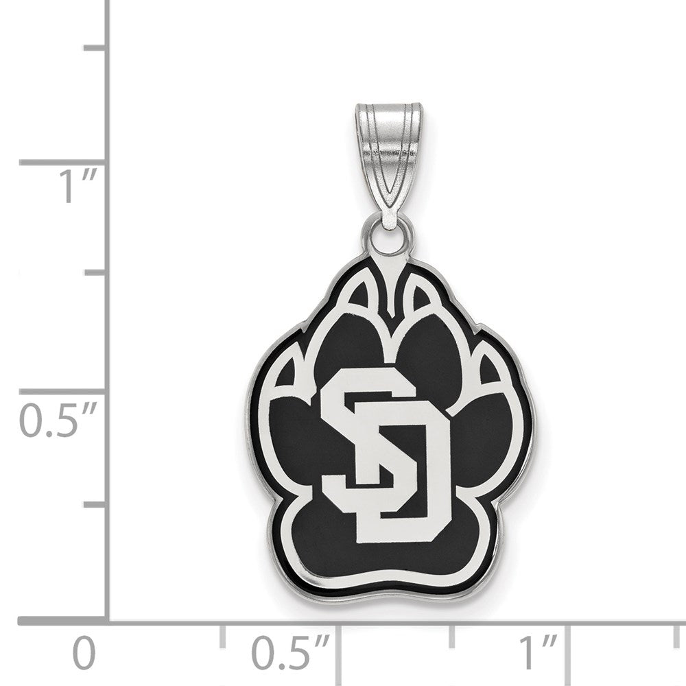 Sterling Silver Rhodium-plated LogoArt University of South Dakota Large Enameled Pendant