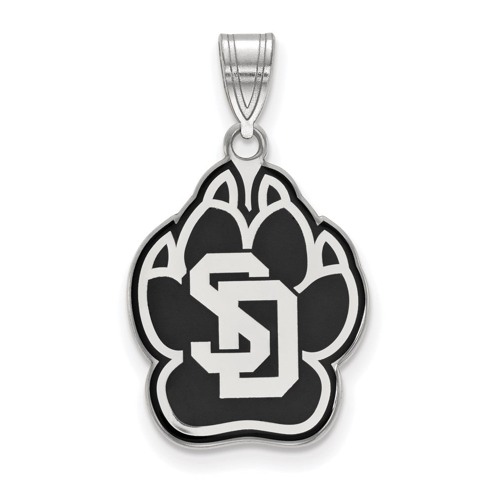 Sterling Silver Rhodium-plated LogoArt University of South Dakota Large Enameled Pendant