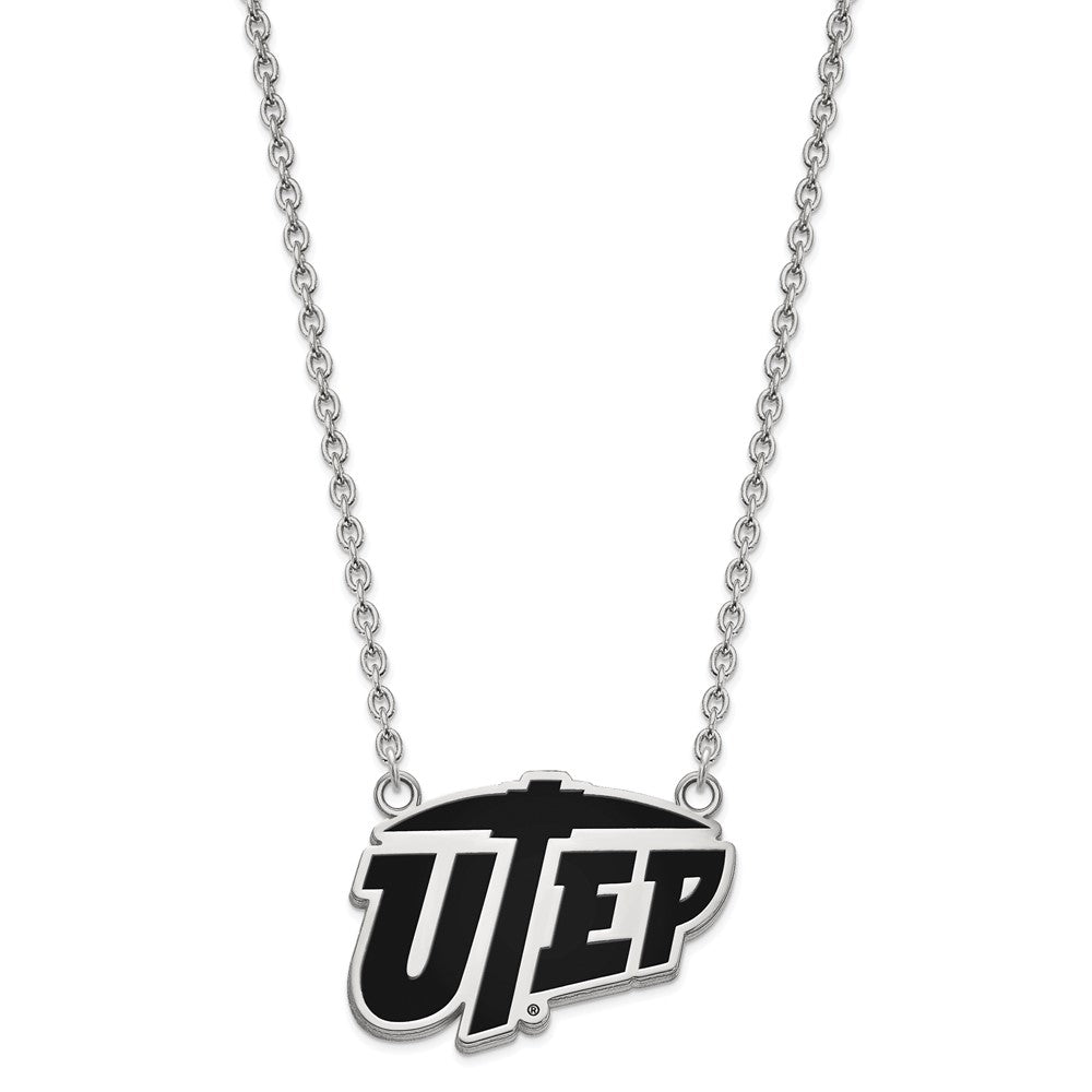 Sterling Silver Rhodium-plated LogoArt University of Texas at El Paso Large Enameled Pendant 18 inch Necklace