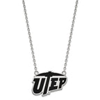 Sterling Silver Rhodium-plated LogoArt University of Texas at El Paso Large Enameled Pendant 18 inch Necklace