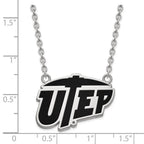 Sterling Silver Rhodium-plated LogoArt University of Texas at El Paso Large Enameled Pendant 18 inch Necklace