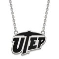 Sterling Silver Rhodium-plated LogoArt University of Texas at El Paso Large Enameled Pendant 18 inch Necklace