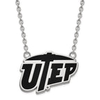 Sterling Silver Rhodium-plated LogoArt University of Texas at El Paso Large Enameled Pendant 18 inch Necklace