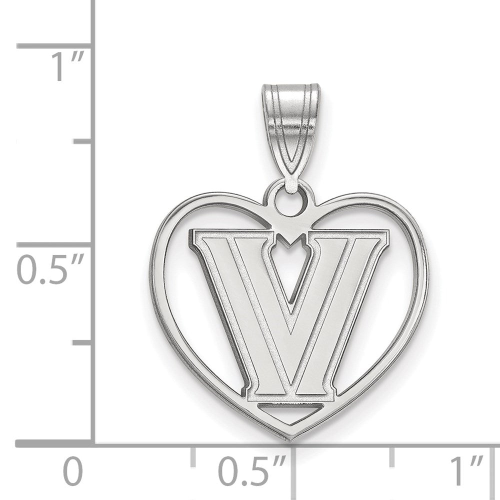 Sterling Silver Rhodium-plated LogoArt Villanova University Letter V Heart Pendant