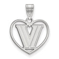 Sterling Silver Rhodium-plated LogoArt Villanova University Letter V Heart Pendant