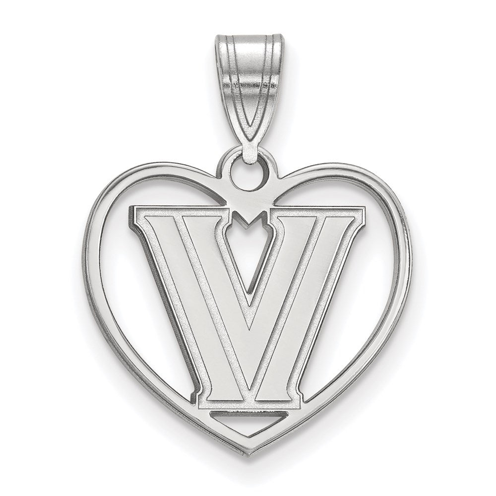 Sterling Silver Rhodium-plated LogoArt Villanova University Letter V Heart Pendant