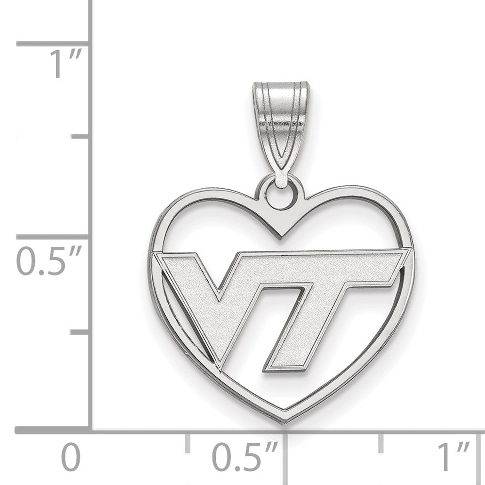 Sterling Silver Rhodium-plated LogoArt Virginia Tech V-T Heart Pendant