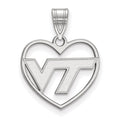 Sterling Silver Rhodium-plated LogoArt Virginia Tech V-T Heart Pendant