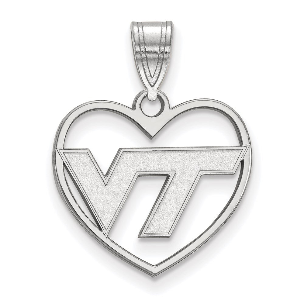 Sterling Silver Rhodium-plated LogoArt Virginia Tech V-T Heart Pendant