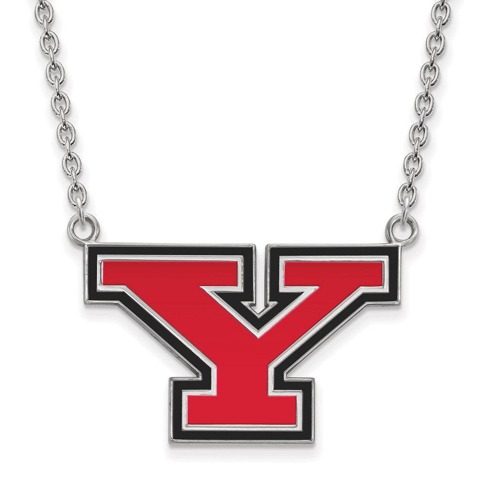 Sterling Silver Rhodium-plated LogoArt Youngstown State University Letter Y Large Enameled Pendant 18 inch Necklace