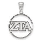 Sterling Silver Rhodium-plated LogoArt Zeta Tau Alpha Sorority Greek Letters Medium Circle Pendant