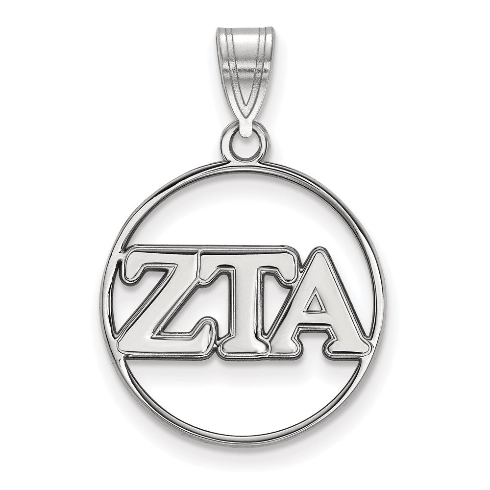 Sterling Silver Rhodium-plated LogoArt Zeta Tau Alpha Sorority Greek Letters Medium Circle Pendant