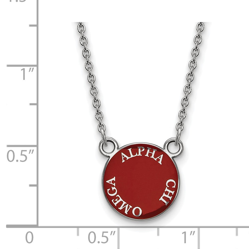 Sterling Silver Rhodium-plated LogoArt Alpha Chi Omega Sorority Text Small Color Enamel Pendant 18 inch Necklace