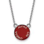 Sterling Silver Rhodium-plated LogoArt Alpha Chi Omega Sorority Text Small Color Enamel Pendant 18 inch Necklace