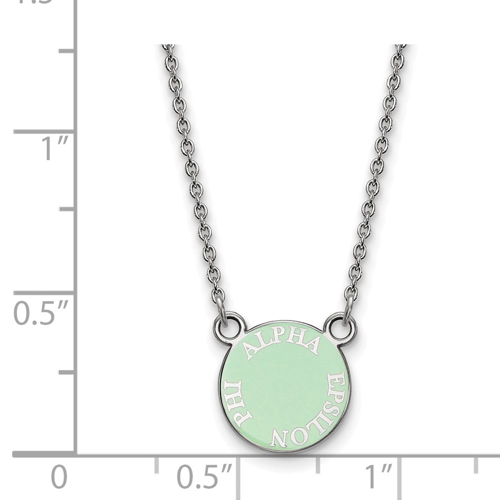 Sterling Silver Rhodium-plated LogoArt Alpha Epsilon Phi Extra Sorority Text Small Color Enamel Pendant 18 inch Necklace