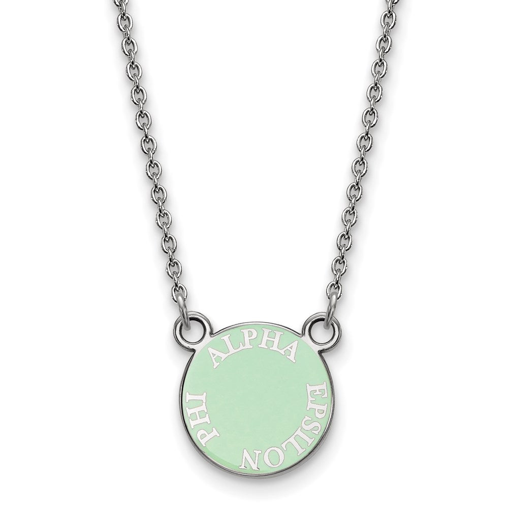 Sterling Silver Rhodium-plated LogoArt Alpha Epsilon Phi Extra Sorority Text Small Color Enamel Pendant 18 inch Necklace