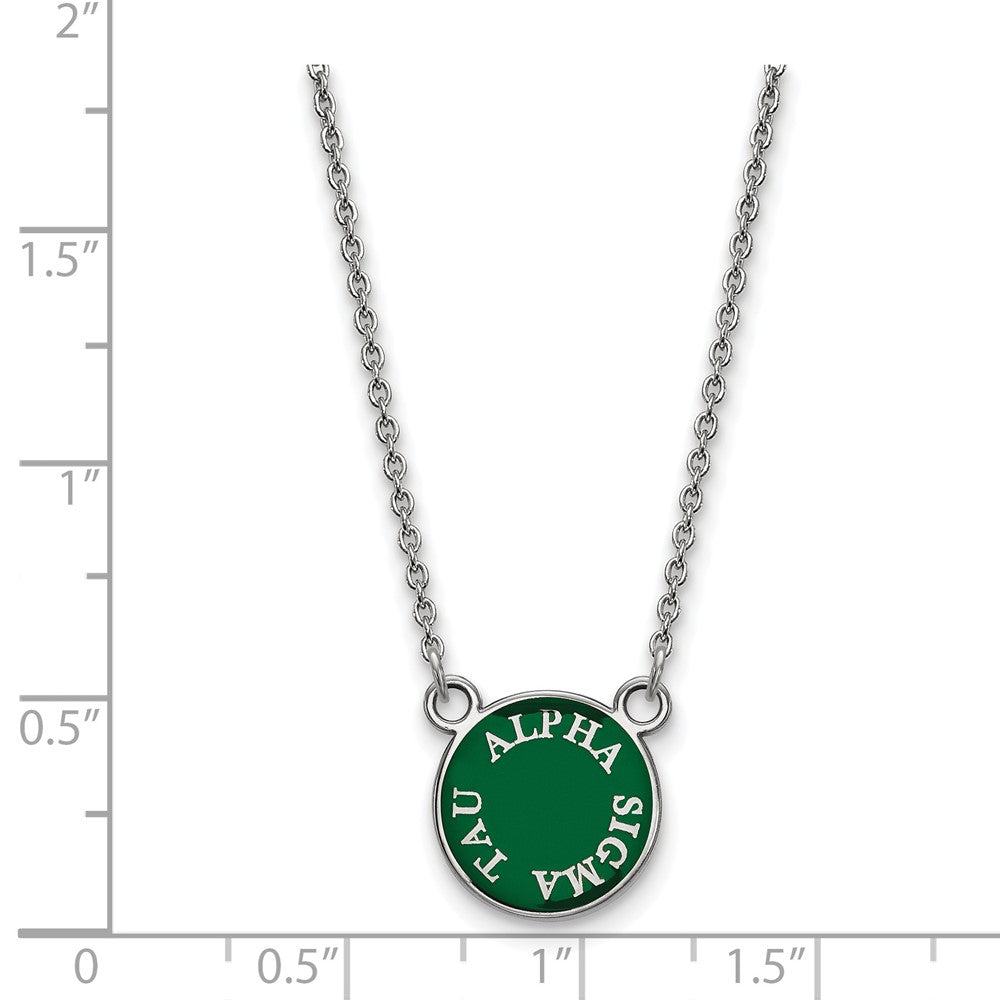 Sterling Silver Rhodium-plated LogoArt Alpha Sigma Tau Extra Sorority Text Small Color Enamel Pendant 18 inch Necklace