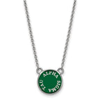 Sterling Silver Rhodium-plated LogoArt Alpha Sigma Tau Extra Sorority Text Small Color Enamel Pendant 18 inch Necklace