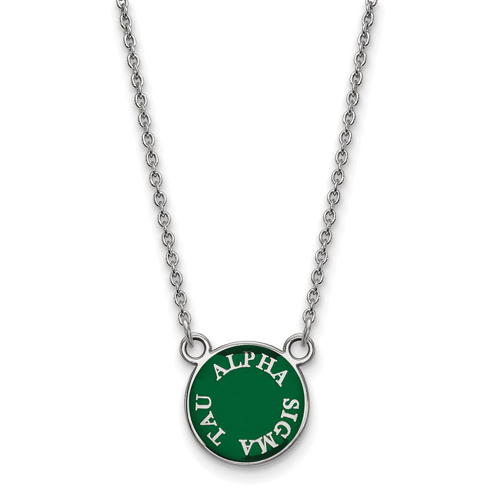 Sterling Silver Rhodium-plated LogoArt Alpha Sigma Tau Extra Sorority Text Small Color Enamel Pendant 18 inch Necklace