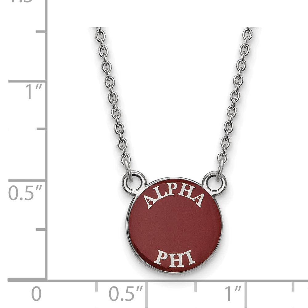 Sterling Silver Rhodium-plated LogoArt Alpha Phi Sorority Text Small Color Enamel Pendant 18 inch Necklace
