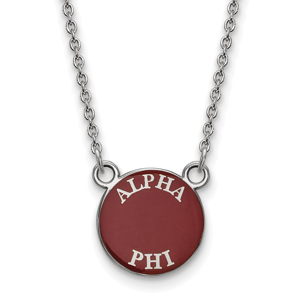 Sterling Silver Rhodium-plated LogoArt Alpha Phi Sorority Text Small Color Enamel Pendant 18 inch Necklace