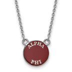 Sterling Silver Rhodium-plated LogoArt Alpha Phi Sorority Text Small Color Enamel Pendant 18 inch Necklace