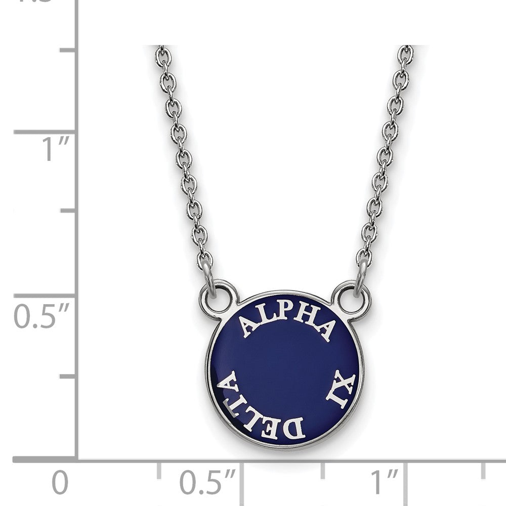 Sterling Silver Rhodium-plated LogoArt Alpha Xi Delta Sorority Text Small Color Enamel Pendant 18 inch Necklace
