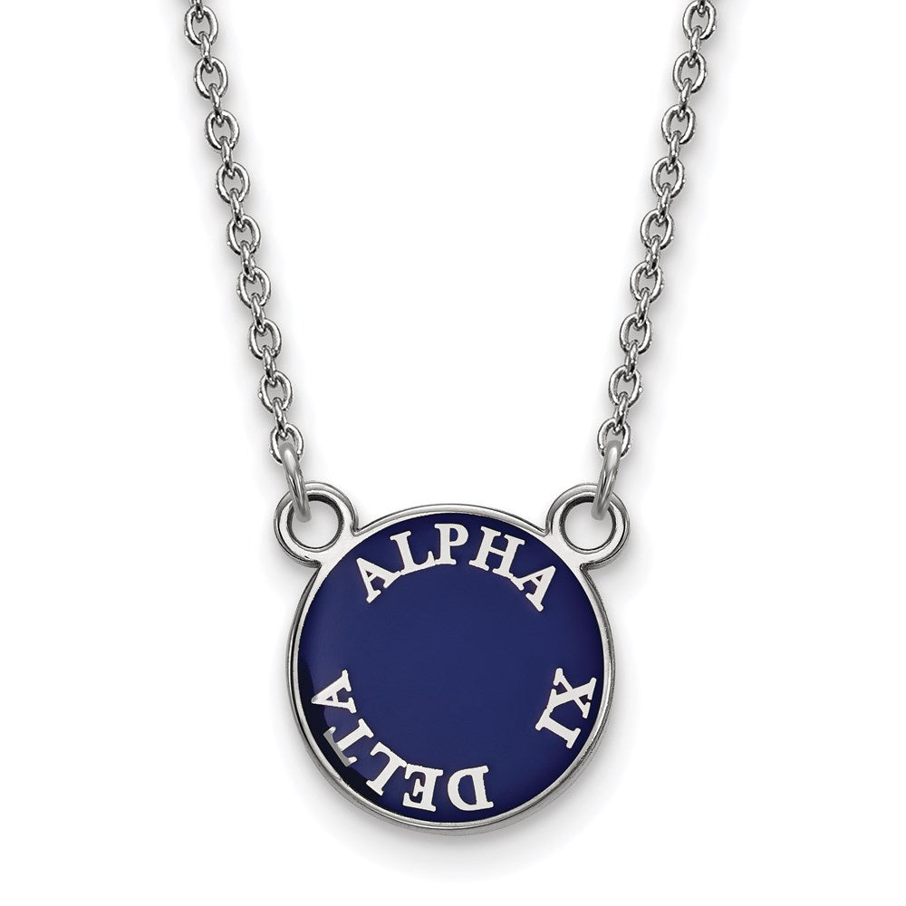 Sterling Silver Rhodium-plated LogoArt Alpha Xi Delta Sorority Text Small Color Enamel Pendant 18 inch Necklace