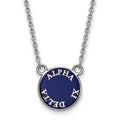 Sterling Silver Rhodium-plated LogoArt Alpha Xi Delta Sorority Text Small Color Enamel Pendant 18 inch Necklace