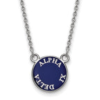 Sterling Silver Rhodium-plated LogoArt Alpha Xi Delta Sorority Text Small Color Enamel Pendant 18 inch Necklace