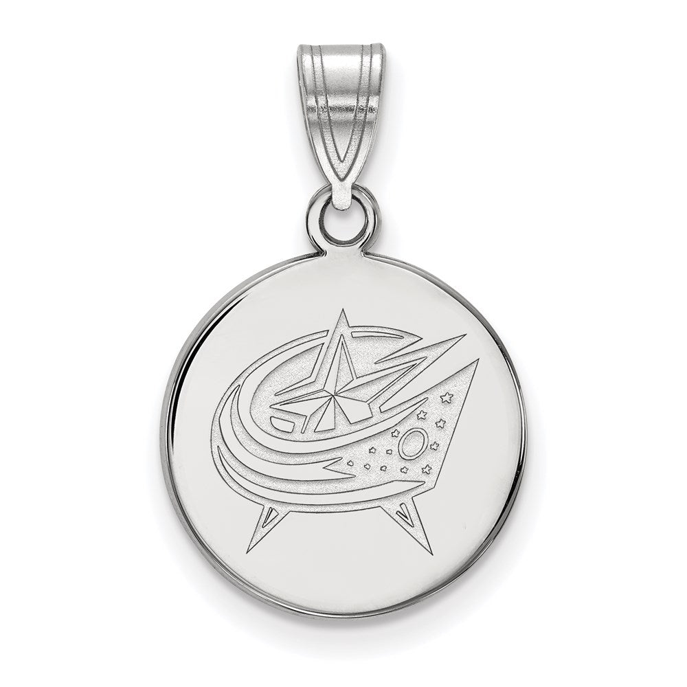 14k White Gold NHL LogoArt Columbus Blue Jackets Medium Disc Pendant