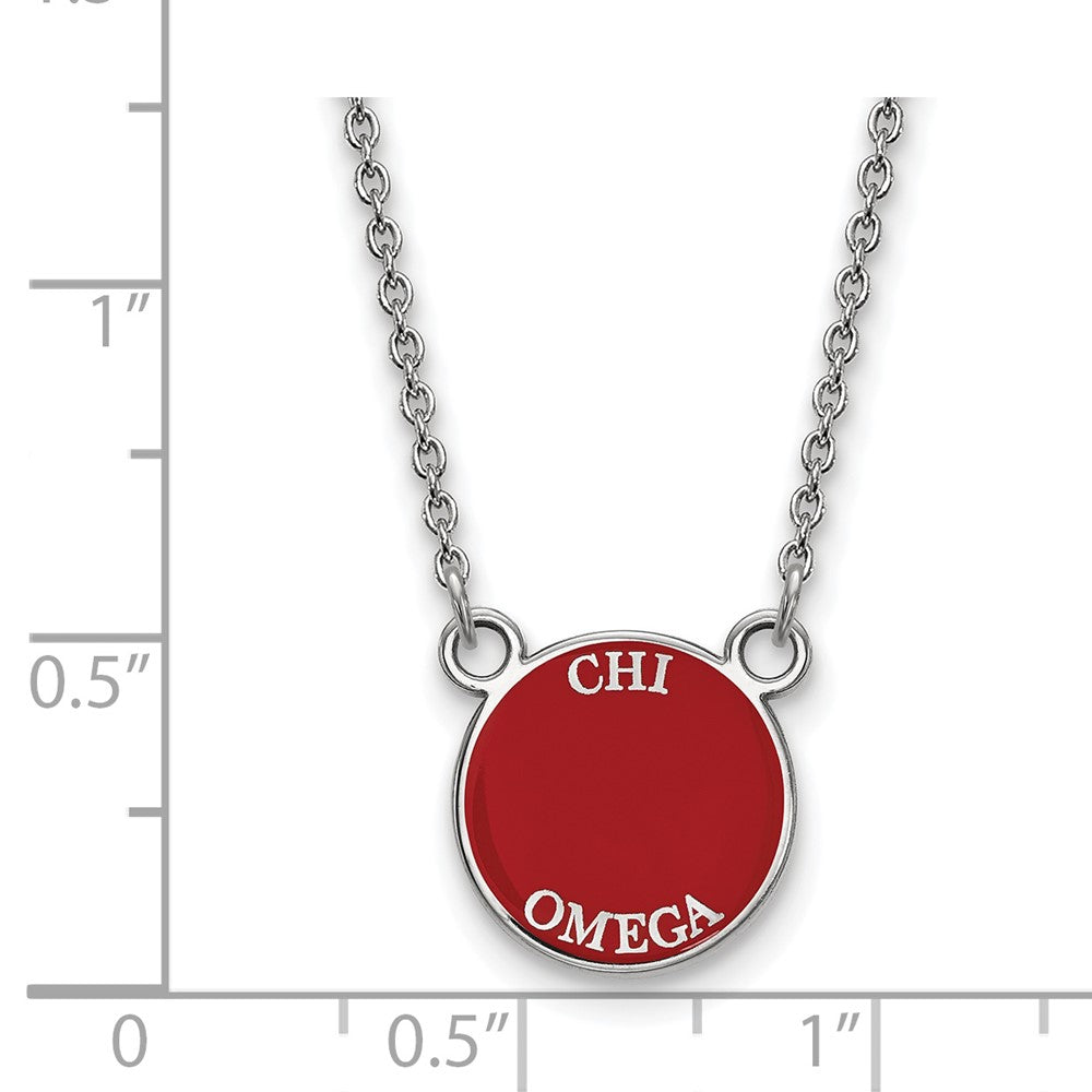 Sterling Silver Rhodium-plated LogoArt Chi Omega Extra Sorority Text Small Color Enamel Pendant 18 inch Necklace