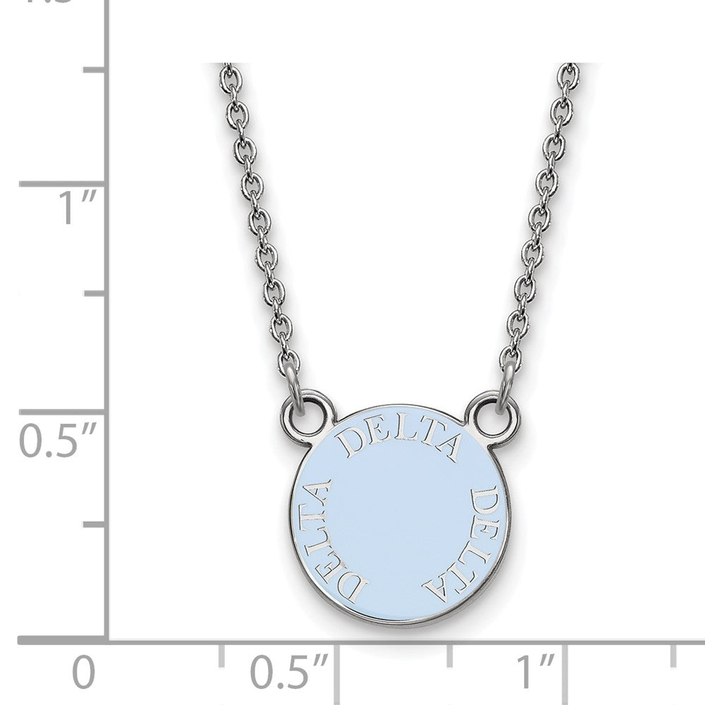 Sterling Silver Rhodium-plated LogoArt Delta Delta Delta Sorority Text Small Color Enamel Pendant 18 inch Necklace