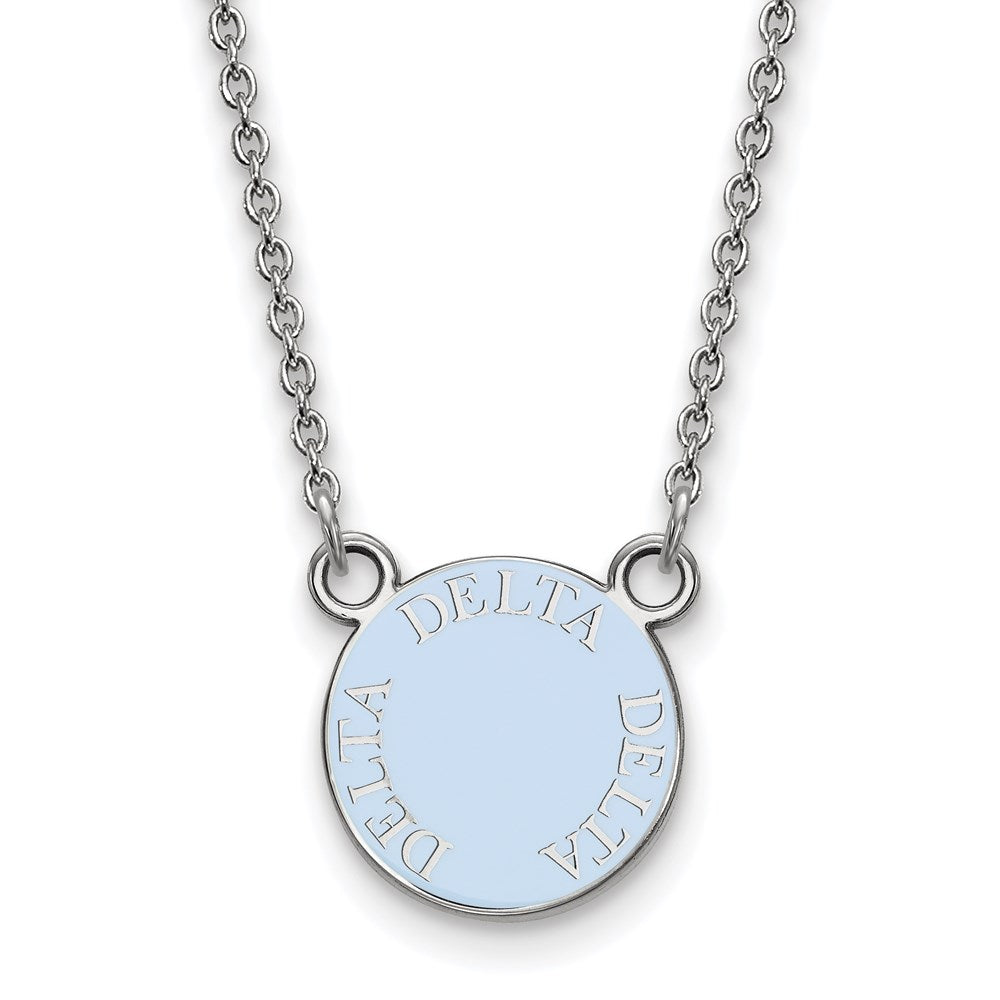Sterling Silver Rhodium-plated LogoArt Delta Delta Delta Sorority Text Small Color Enamel Pendant 18 inch Necklace