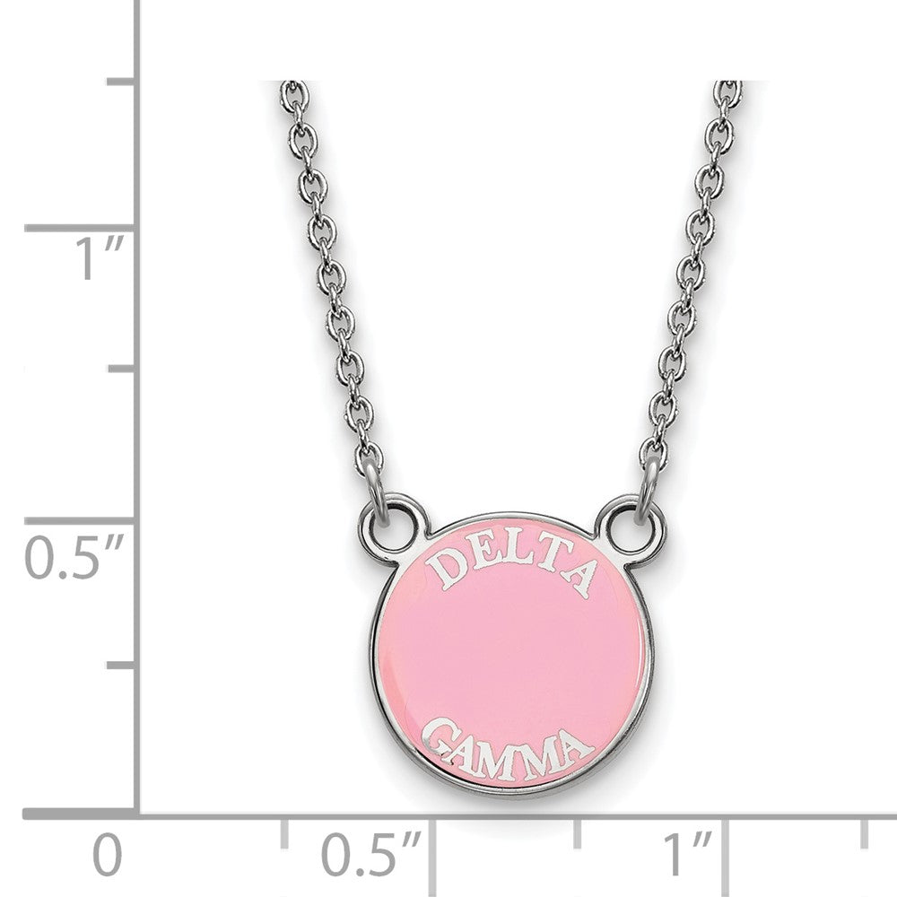 Sterling Silver Rhodium-plated LogoArt Delta Gamma Sorority Text Small Color Enamel Pendant 18 inch Necklace