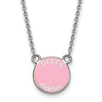 Sterling Silver Rhodium-plated LogoArt Delta Gamma Sorority Text Small Color Enamel Pendant 18 inch Necklace