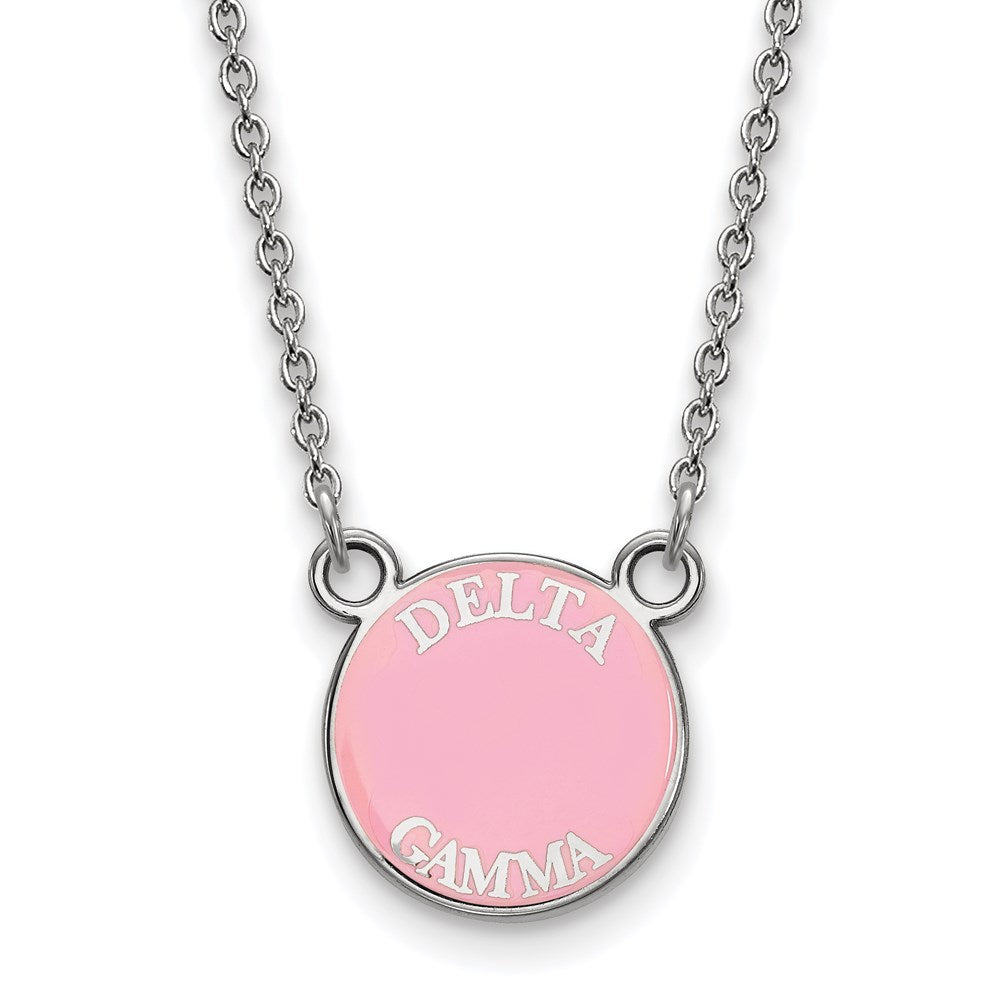 Sterling Silver Rhodium-plated LogoArt Delta Gamma Sorority Text Small Color Enamel Pendant 18 inch Necklace