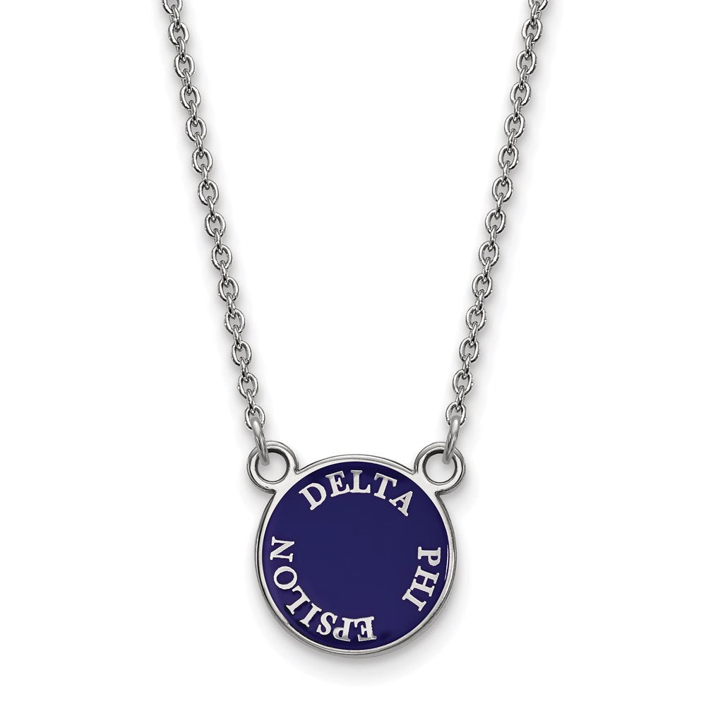 Sterling Silver Rhodium-plated LogoArt Delta Phi Epsilon Sorority Text Small Color Enamel Pendant 18 inch Necklace