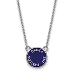 Sterling Silver Rhodium-plated LogoArt Delta Phi Epsilon Sorority Text Small Color Enamel Pendant 18 inch Necklace