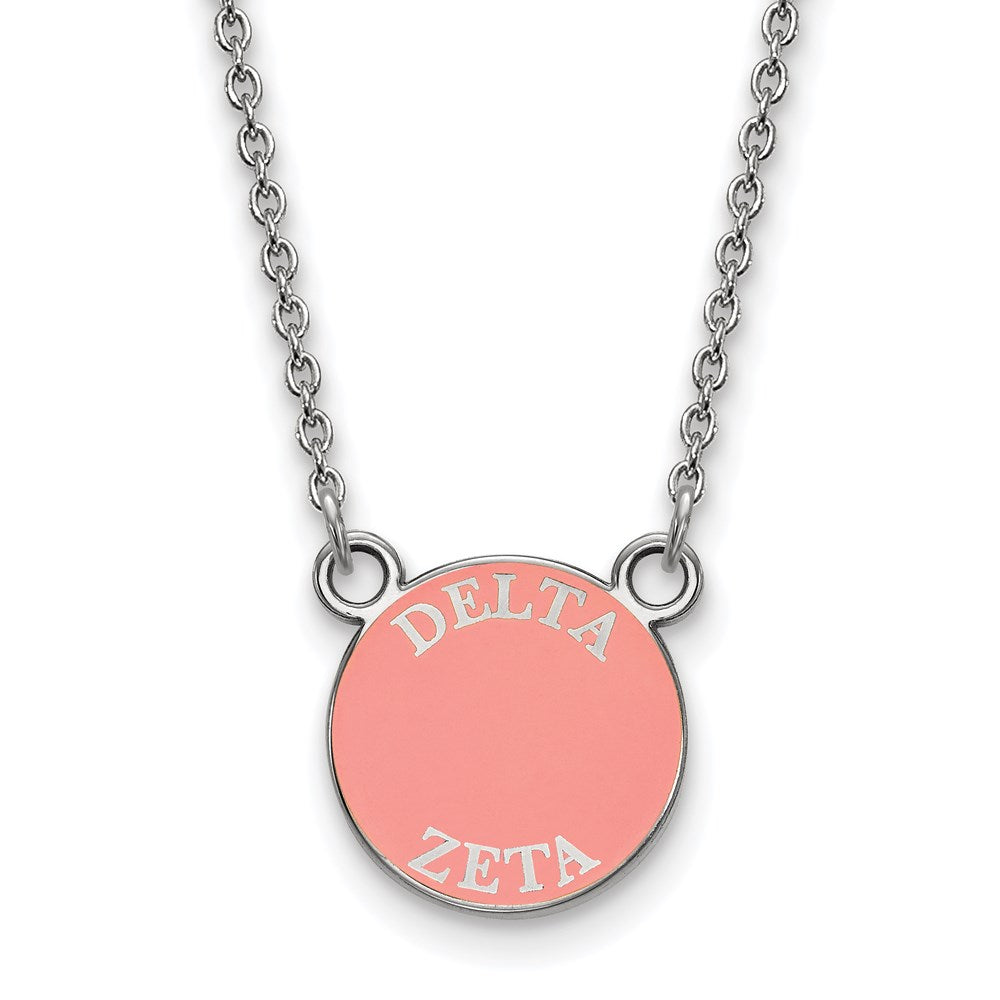 Sterling Silver Rhodium-plated LogoArt Delta Zeta Sorority Text Small Color Enamel Pendant 18 inch Necklace