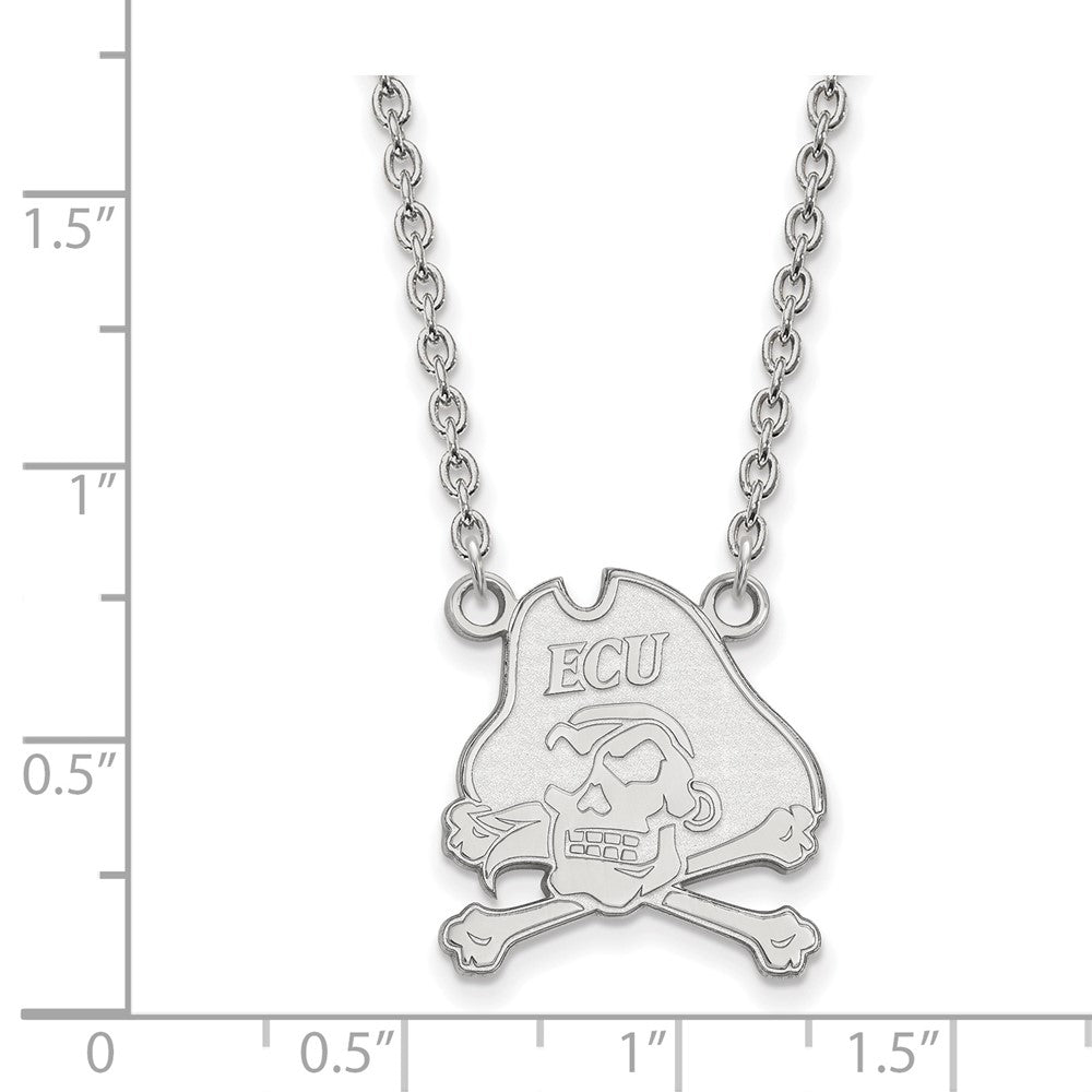14k White Gold LogoArt East Carolina University Pirate Large Pendant 18 inch Necklace