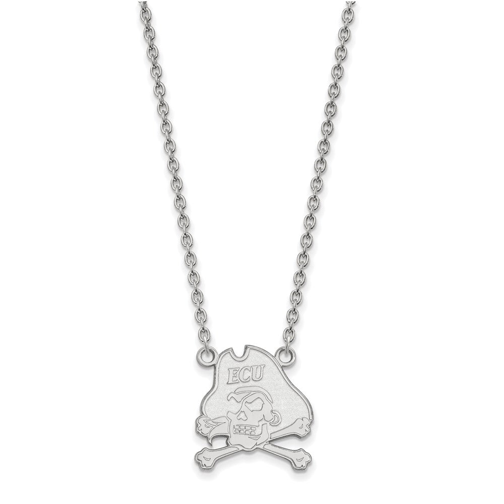 Sterling Silver Rhodium-plated LogoArt East Carolina University Pirate Large Pendant 18 inch Necklace
