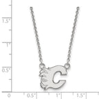 Sterling Silver Rhodium-plated NHL LogoArt Calgary Flames Letter C Small Pendant 18 inch Necklace