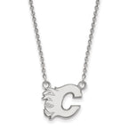 14k White Gold NHL LogoArt Calgary Flames Letter C Small Pendant 18 inch Necklace