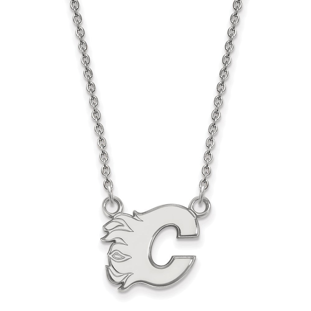 10k White Gold NHL LogoArt Calgary Flames Letter C Small Pendant 18 inch Necklace